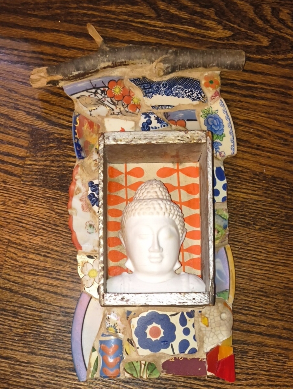 Handcrafted White Buddha Mosaic Wall Accent